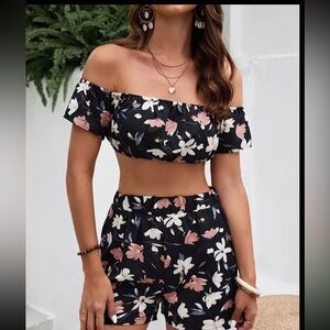 Elegant Floral Print Summer Two Piece